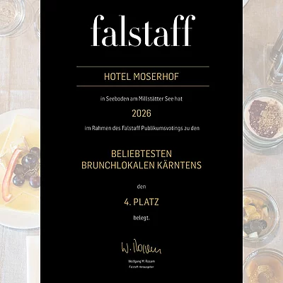 Wir freuen uns sehr, dass wir beim Falstaff Publikumsvoting zum beliebtesten Brunch-Lokal Kärntens den 4. Platz belegt haben!
